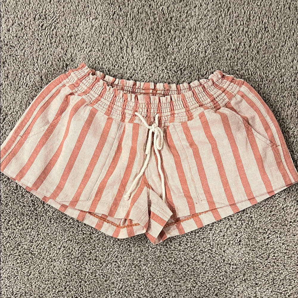 Roxy High Waist Pink and White Striped Shorts
